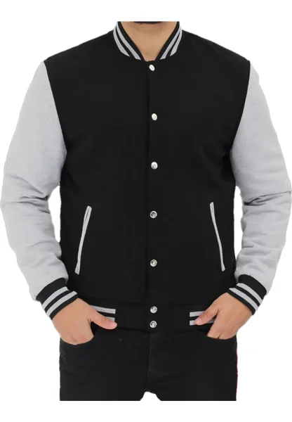Men's Bomber Baseball Black and Grey Jacket